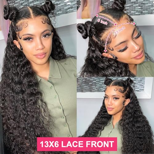 Deep Wave Lace Front Wigs Human Hair 13x6 HD Transparent Deep Curly Lace Frontal Wigs Human Hair 180% Density Glueless Wigs Natural Color 22 Inch