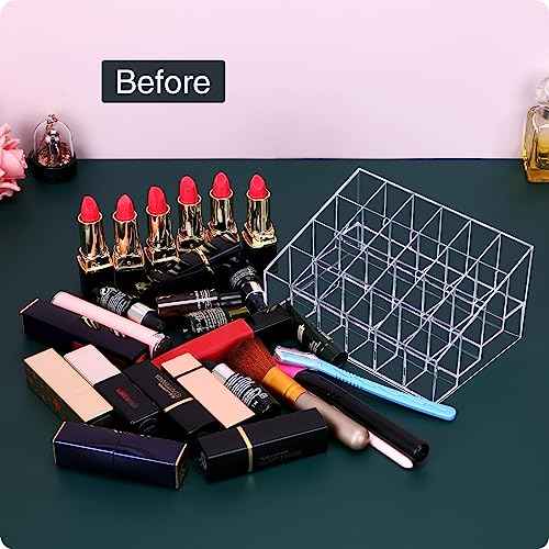 Lipstick Organizer,Small Clear Plastic Compact Lip Gloss Chapstick Perfume Sample Mascara Holder with 24 Slots