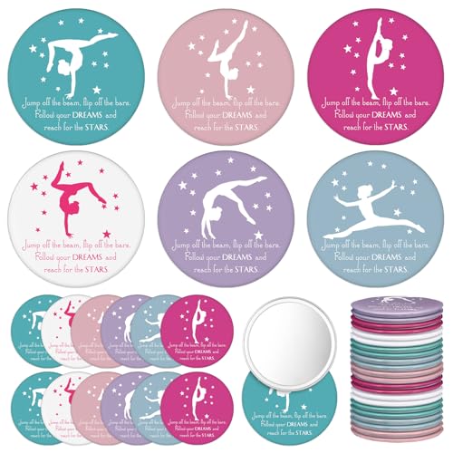 18 Pcs Gymnastics Party Favor Bulk Mini Compact Mirror for Women 2.76 Inches Pocket Mirror Inspirational Gymnastics Gifts for Women Sports Lovers Team Gym Supplies(Colorful)
