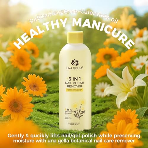 UNA GELLA Acetone Nail Polish Remover, Soak Off Gel Nails Polish Remover With Easy Use Cap, Healthy Formula Works For Nail Glue 8 Fl Oz, Calendula Scent