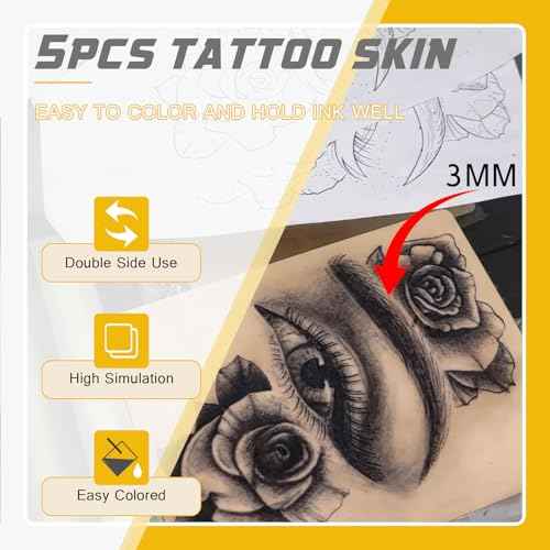 3mm Tattoo Practice Kit for Beginners - Narkysus 67Pcs Tattoo Starter Kit for Beginners Includes 5Pcs 3mm Fake Skin 5Pcs Transfer Paper 5pcs Black Dental Bibs 50pcs Ink Caps and 2 Pairs Gloves