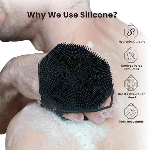 iTokGoK¢ç Premium Silver-Infused Dual-Sided Design 2-in-1 Silicone Body Scrubber for Shower,Body Brush Buffer Scrubber for Men and Women for All Skin, Ergonomic No-Slip Handle, Easy to Clean - Black