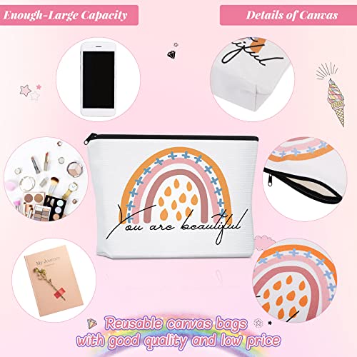 Saintrygo 4 Pcs Rainbow Cosmetic Bag Teacher Nurse Inspirational Gift Bags for Women Girls You Are Loved Beautiful Kind Makeup Bag Bulk Personalized Canvas Purse Pouch for Toiletry Travel