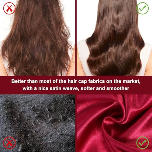 4Pcs Satin Bonnet Silk Bonnet, Hair Bonnet for Sleeping, Elastic Wide Band Silk Sleep Cap, Soft and Breathable (Black Red Purple Gold)