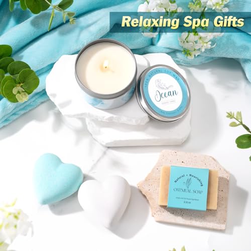 Birthday Gifts for Women, Christmas Self Care Gifts Get Well Soon Gifts Basket, Ocean Relaxing Spa Gifts Care Package w/Luxury Flannel Blanket, Unique for Mom Her Friend Sister