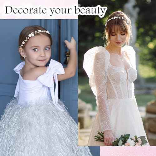 Flower Girl Headpiece Flower Crown for Girls White Wedding Headband Pearl Flower Girl Hair Accessory for Birthday Party First Communion