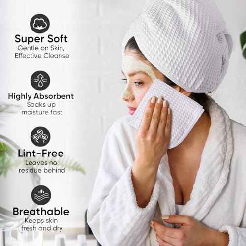 HOMEXCEL White Waffle Washcloths 4 Pack, Microfiber Face Towels for Bathroom, Lint Free, Highly Absorbent and Quick Dry Wash Cloths for Bathroom, Hotel, Spa, Gym, and Kitchen, Face Cloth, 12x12 Inch