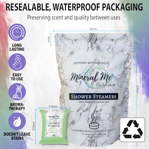 Shower Steamers Aromatherapy - 12pc Shower Bombs Vapor Tablets w/Organic Essential Oils for Vaporizing Steam Spa, Bath Bombs Tablets, Stocking Stuffers, Selfcare & Christmas Gifts for Women, Men