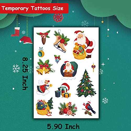 Christmas Temporary Tattoos for Kids - 6 large Sheets Christmas Holiday Fake Tattoos for Girls Boys Xmas Party Gifts Crafts Decoration