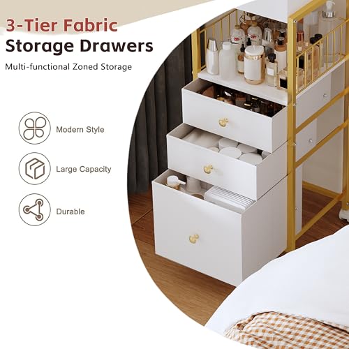 Makeup Cart Organizer with Mirror, Large Floor Skincare Organizers Make Up Organizers-Vanity Storage Organizer Cosmetic Display Cases Holder for Skin Care Perfume Nail Polish Brush Hair Tool (Gold)