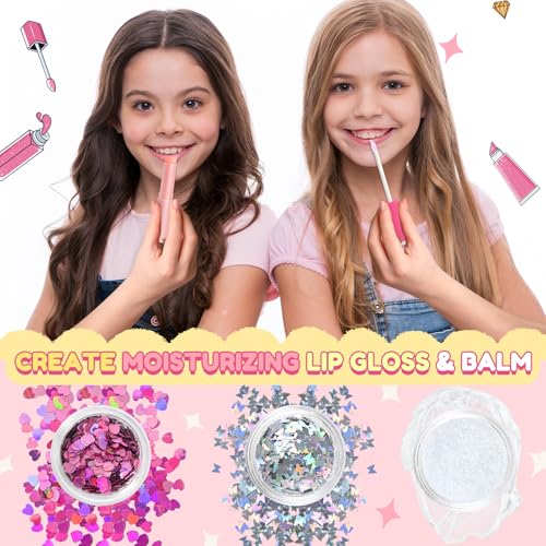 JCOOS Lip Gloss Making Kit and Lip Balm Making Kit, Make Your Own Lip Gloss Kit, Lip Balm Kit, Lipgloss Tubes, Moisturizing Base, Glitter, Kids Makeup Lipgloss Sets for Girls, Fun Stuff for Teens Gift