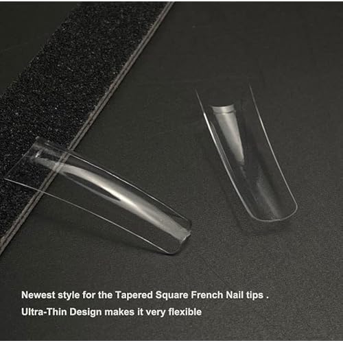 550 PCs XXL Tarpered Square Nail Tips,SITELENABY Ultra-thin Half Cover Clear Square Nail Tips False Artificial Nails Tips 11 Sizes with Box (Tapered Square French Tips)