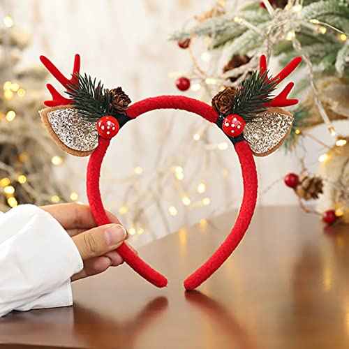 Florry Christmas Antler Headband Hair Hoop for Women Glitter Reindeer Antlers Hair bands Hair Accessories Headdress for Christmas Decorations Holiday Party (Red)