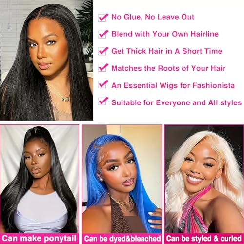 U Part Wigs With Drawstring for Women Straight Human Hair Wigs 200% Density U Part Human Hair Wigs Can Be Dyed and Bleached(#1B Natural Black, 20 inch)