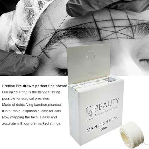 Pre-Inked Brow Mapping String for Microblading Eyebrow Marker Thread Tattoo PMU Microblading string Measuring Tool for Marking Symmetrical Eyebrows (white Pre-Inked (1 Pack))
