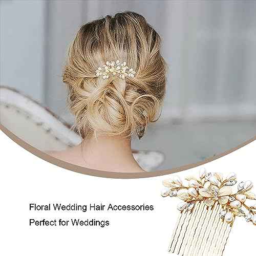 Bridal Hair Comb, The Latest Style Bridal Hair Accessories Is A Wedding Necessities, Pearl Hair Accessories for The Bride and Her Bridesmaids (Gold)