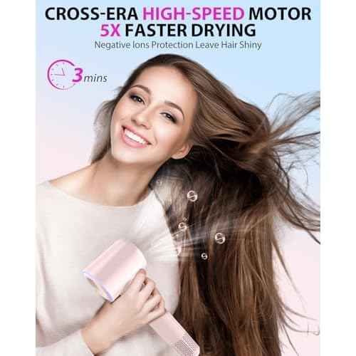 Hair Dryer,180000 RPM High-Speed Hair Blow Dryer with Brushless Motor, 500 Millions Negative Ionic Hair Dryer for Fast Drying, Quiet Thermo-Control Travel Hair dryers for Women Home Salon (Pink)
