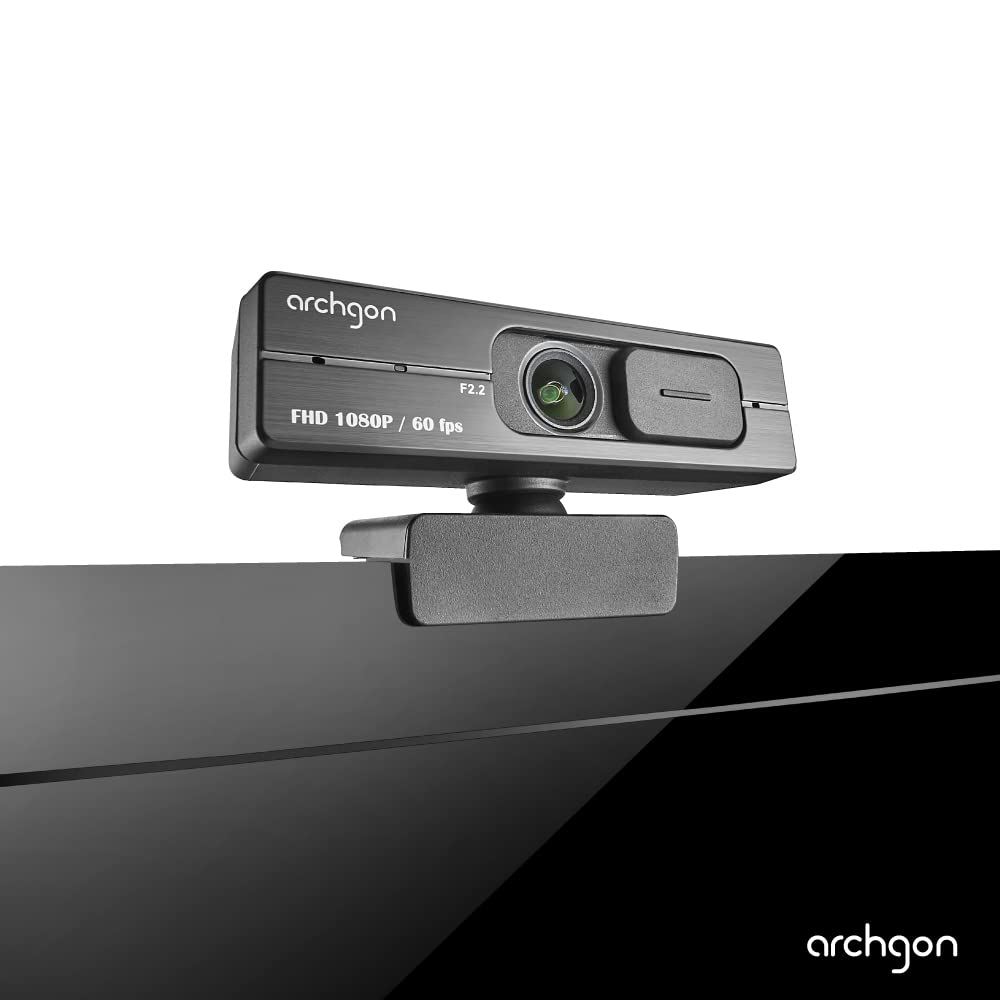 archgon 1080P/60fps Webcam C6206 Full HD Streaming Low-Light Correction Wide-Angle Lens Webcam with Dual Omni-Directional Microphone, Privacy Cover and Tripod Compatible with Teams Skype and Zoom