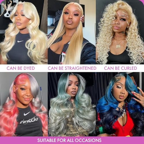 613 13x4 Lace Front Wig Human Hair Blonde Body Wave Lace Frontal Wigs Pre Plucked Blonde Wig Human Hair 200 Density 613 HD Lace Front Wigs 613 Human Hair Wig (24 Inch)