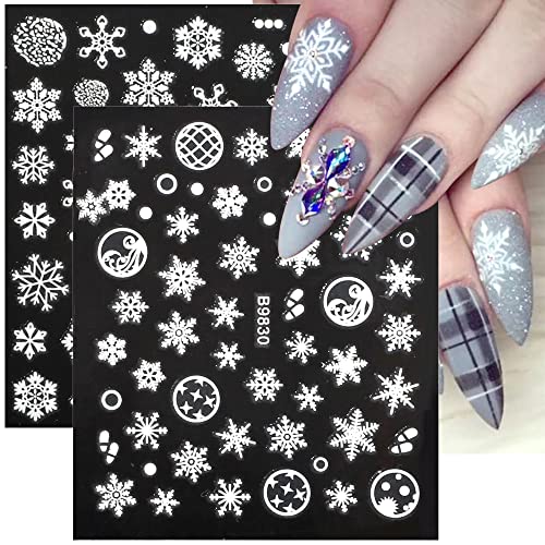 30 Sheets Christmas Snowflake Nail Stickers, Winter Snowflakes Christmas Nail Decals 3D Self Adhesive Nail Art Stickers Xmas Nail Designs White Snowflake Stickers for Nails Decor Women Nail Supplies