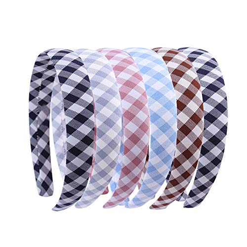 6 Pcs 0.8 inch Plaid Headband For Women Printed Stripe Hair Bands for Girls Fabric Ribbon Hard Head Piece Satin Wrapped Hairband