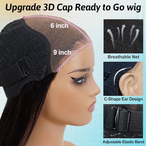 Glueless Wigs Human Hair Pre Plucked Pre Cut 30Inch Loose Deep Wave Wig 9x6 Closure Wigs Wear and Go Glueless Wig Human Hair 200% Density Loose Body Wave Black Wig for Women