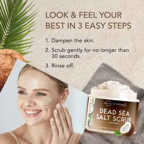 O Naturals Exfoliating Coconut Oil Dead Sea Salt Deep-Cleansing Face & Body Scrub. Anti-Cellulite Tones Helps Oily Skin, Acne, Ingrown Hairs & Dead Skin Remover. Essential Oils, Sweet Almond 18oz