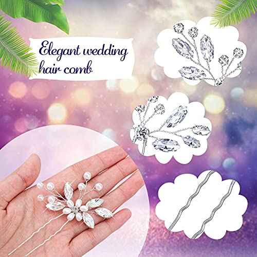 Yeshone 5 Pieces Wedding Hair Comb Bridal Pins Crystal Pearl Wedding Hair Accessories Rhinestone Flower Piece for Bride Bridesmaids Women(Silver)
