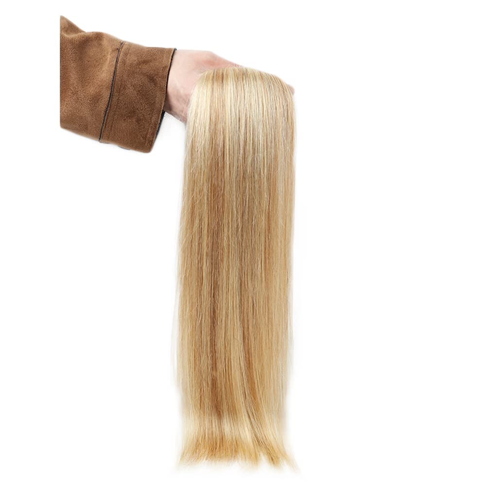 Human Hair Clip in Extensions Dark Blonde Highlighted Bleach Blond Full Head Silky Straight Clip in Natural Remy Human Hair Extensions 120g 8pcs (16 inch, #18/613)