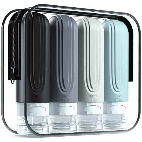 Travel Bottles for Toiletries, Tsa Approved 3oz Travel Size Containers BPA Free Leak Proof Refillable Liquid Silicone Squeezable Travel Accessories for Shampoo Conditioner Lotion (4 Pack)