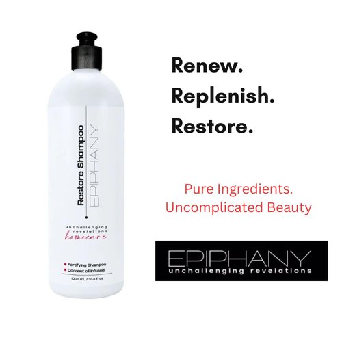 Epiphany Restore Shampoo 33.8 oz – Hydrates & Repairs Dry or Color-Treated Hair – Coconut, Avocado & Argan Oils + Vitamins – UV Protection – Sulfate-Free, Paraben-Free