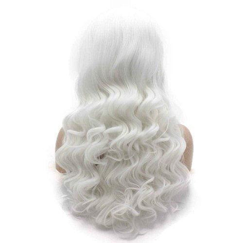 Lushy Long 24inch Wavy White Wig Heat Resistant Heavy Density Realistic Synthetic Lace Front Wig