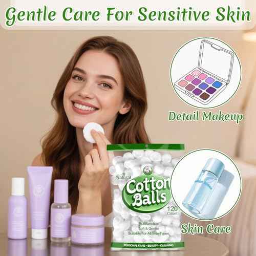 MAQIHAN 120 Count Cotton Balls Bulk - Medium Size Pure White Cotton Ball for Face Makeup Nail Polish Remover Pet Care DIY Craft Real Soft and Absorbent for Skincare and Ears Cleaning(Large Size)