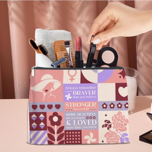 Inspirational Makeup Bag Always Remember You Are Braver Than You Believe Cosmetic Bag Encouragement Gifts for Women Teen Girls Sister Daughter