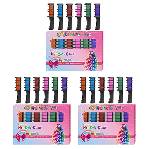 MSDADA Hair Chalk Comb Christmas Gifts Toys for Girls Kids 3 Pack - Temporary Washable Hair Color Dye Paint Teen Girl Gift Hair Stuff Accessories Makeup Kit Age 6 7 8 9 10 11 12 13 Years Old