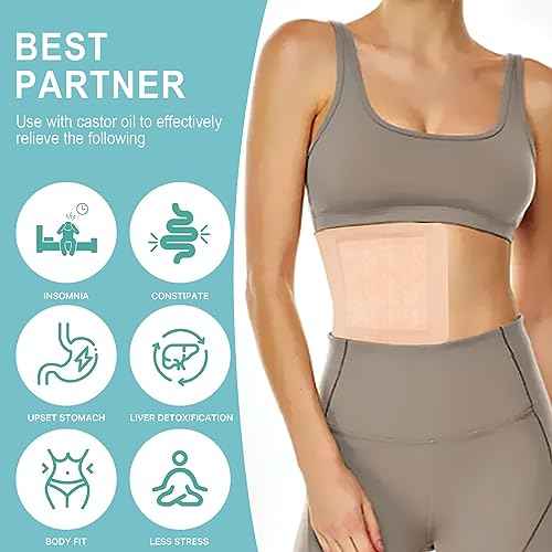 10Pcs Castor Oil Pack Wrap for Liver, Stomach, Belly Button | 8.7"*7.9" Organic Cotton Pads | Highly Absorbent Self-Adhesive Disposable Patches | No Wash, 100% Leak-Free(Oil Not Included) US Patented