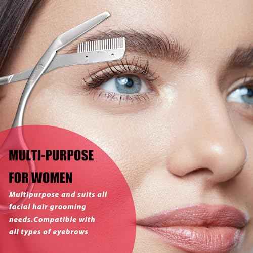 Eyebrow Trimming Scissors with Combs, Eyebrow Trimmers, Gifts for Men Women Stocking Stuffers, Stainless Steel Gray