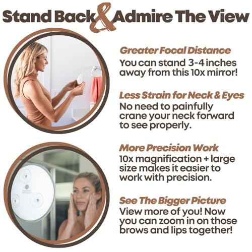 Mavoro 9'' Magnifying Mirror with 3 Strong Suction Cups | 10X Magnification | Portable Travel Makeup & Cosmetic Mirror (10X)