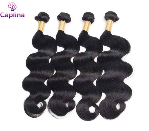 Caplina 16A Human Hair Bundles 16 18 20 22 Inch Body Wave 400g Unprocessed Brazilian Virgin Hair 4 Bundles Deals Human Hair Extensions Quick Weave Human Hair Natural Black Color