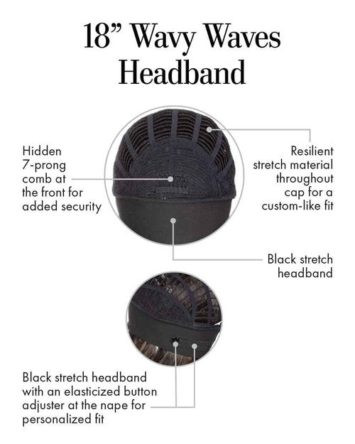 Kim Kimble 18" Wavy Waves Headband Wig, Long Layered Hair With Black Headband and Comb Clip, 3/4 Cap - Average Cap Size, MC9 14SS Caramel Latte