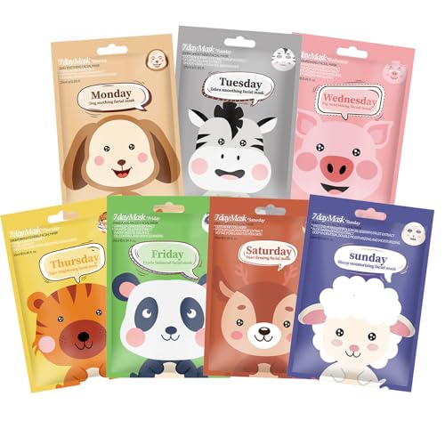 7 Pack Face Mask Skin Care for Kids, Animal Character Kids Face Mask, Spa Party Supplies for Girls, Sleepover Party Supplies for Girls, Teen Girl Gifts, Stocking Stuffers for Women
