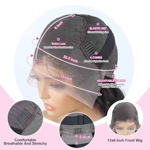 20 Inch Body Wave Lace Front Wigs Human Hair 200% Density 13x6 HD Lace Frontal Wig Pre Plucked Body Wave Wig with Baby Hair Glueless wigs for Women Daily