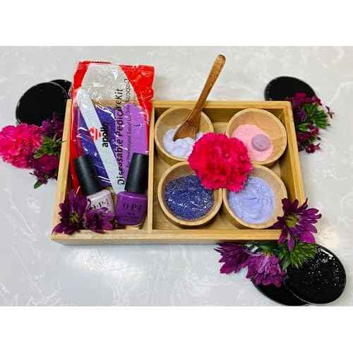 Generic Pedicure Bamboo Spa Tray Set: 4 Bowls, Spoon, 10 x 6 x 1.3 inches