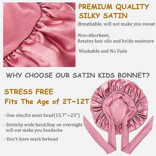2 PCS Kids Bonnets for Girls,Silk Bonnet for Kid Sleeping,Toddler Bonnet for Curly Hair