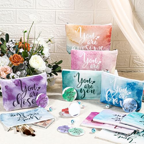 60 Pcs Employee Appreciation Gifts Inspirational Canvas Makeup Bags Compact Mirrors Bulk Cosmetic Bags Portable Mirror Thank You Gifts for Women Christmas Nurse Practitioner (Inspiration)