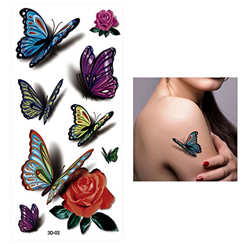 Glaryyears 3D Butterfly Tattoos for Women Girls, 8-Pack Floral Design Variety Pack Fake Tattoos Sticker, DIY Long-lasting Realistic Tattoos that look real, Sexy for Body Chest Hand Decal Arm Leg