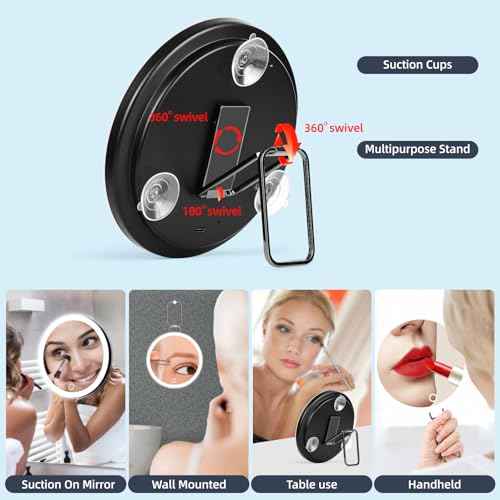 30x Magnifying Mirror with Light, Large 6" Rechargeable Lighted 30x Magnified Mirror with Suction Cups & Table Stand, 3 Color Modes Dimmable Light up Travel Magnifying Makeup Mirror High Magnification
