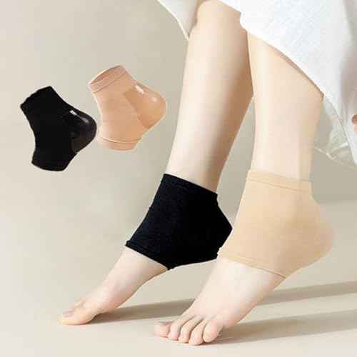 4PCS/Set Moisturizing Heel Socks - Silicone Softening Covers for Dry Feet (Heel Socks for Dry Cracked Feet), Silicone Heel Protector for Women and Men, Black