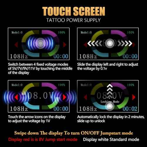 Ambition Seher Wireless Tattoo Machine with 6 Strokes Length 2.2mm-4.2mm Rotary Tattoo Gun Cartridge Pen with 2400mAh Touch Buttons LED Digital Display Coreless Motor for Tattoo Artist