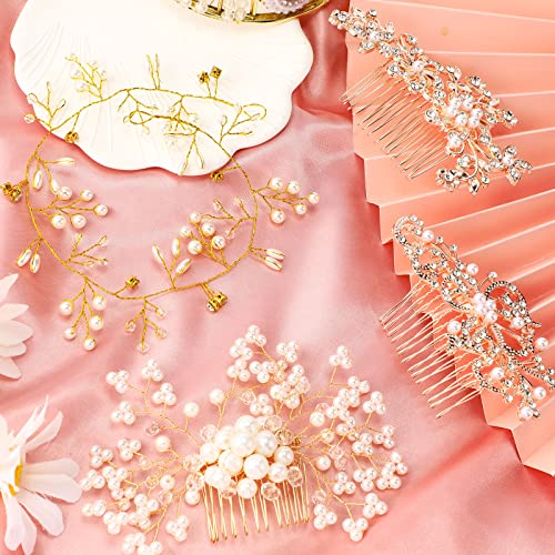 64 Pieces Hair Accessory Set: 20 Flower Rhinestone Sticks, 20 Pearl Pins, 3 Crystal Combs, Pearl Vine, 20 U-Shaped Clips (Novel Style)